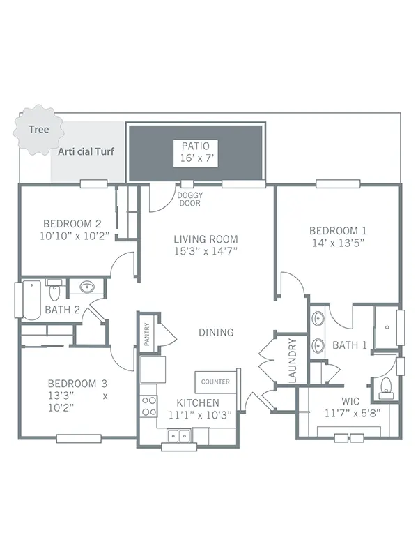 Floorplan 1 Bedroom 2D Plan